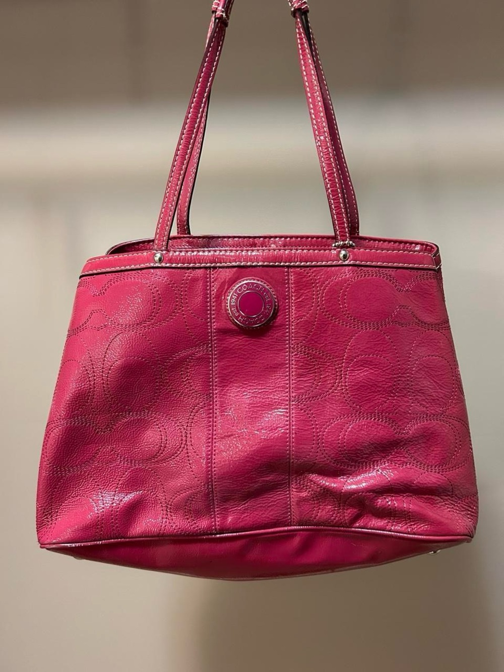 Vintage Coach Hot Pink Signature Pebbled Leather Shoulder Tote - Picture 1 of 5